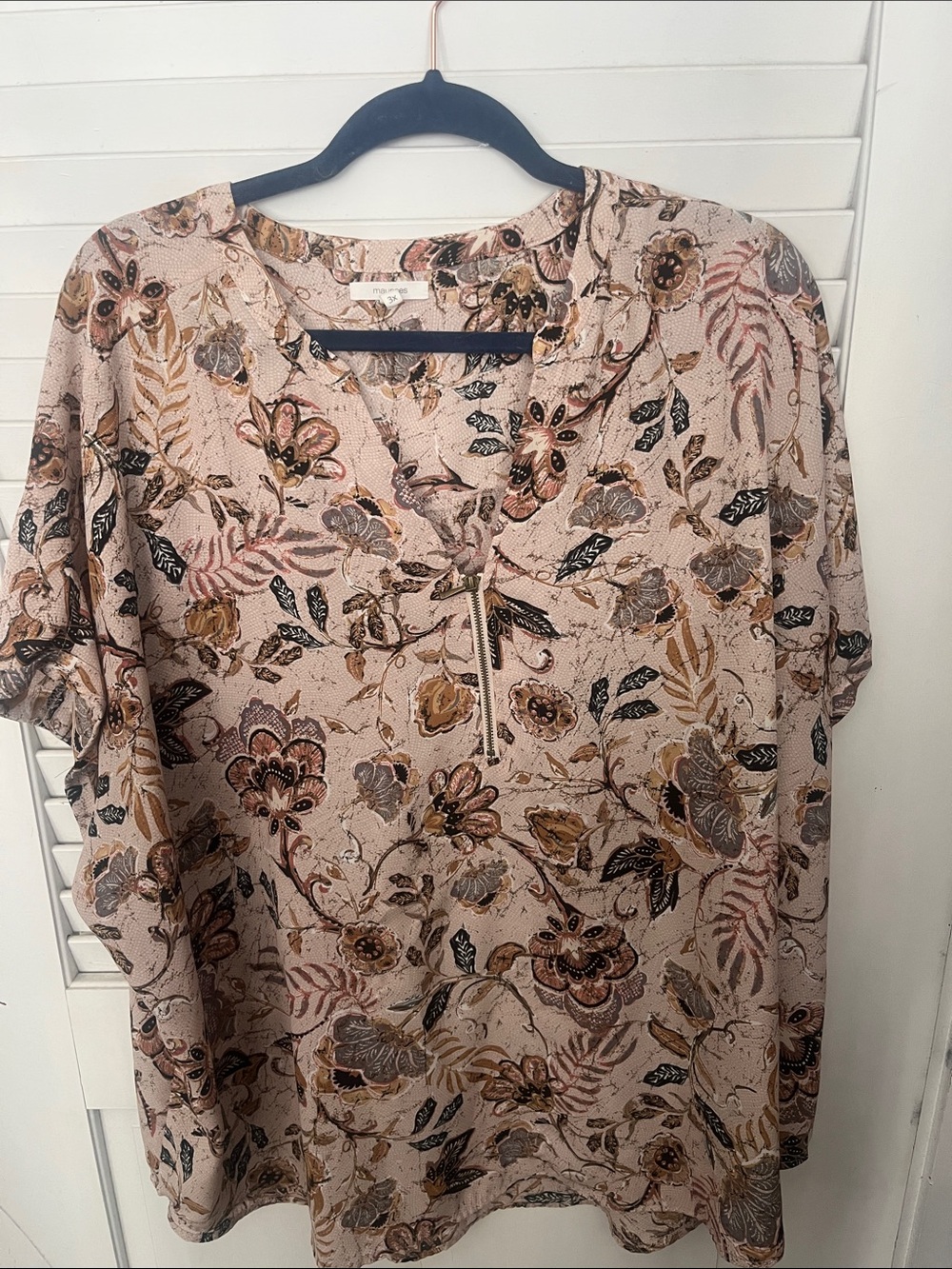 Maurices Floral Zip-Front Blouse in Blush and Mustard floral plus size 3x